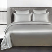 Set di lenzuola da letto a satin, 135 x 200 cm, argento grigio, unico colore, coperta da letto liscia con cerniera a zip, 2 pezzi, 100% satin luccicante, poliestere, lenzuola da letto estive e cuscini 80 x 80 cm