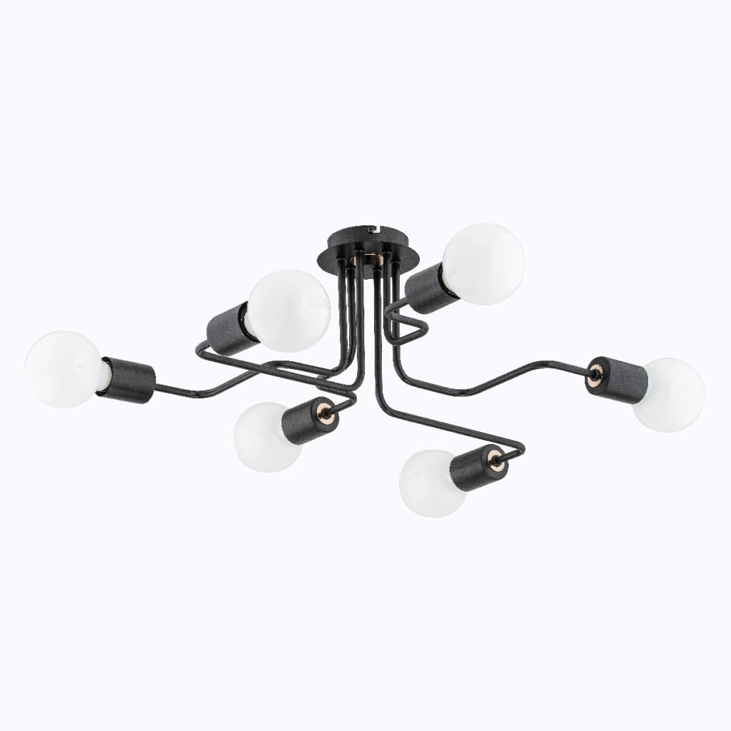 Plafoniera loft in metallo nera 6xE27 15W Harp Alfa