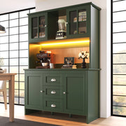 Credenza Alta da Cucina con Ante in Vetro e LED ¨C Xylo ¨C Verde, 120x40x179 cm