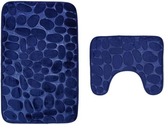 Set di tappeti di accappatoio antiscivolo standard con schiuma di poliuretano respirabile e supporto antiscivolo standard per la doccia (blu scuro)