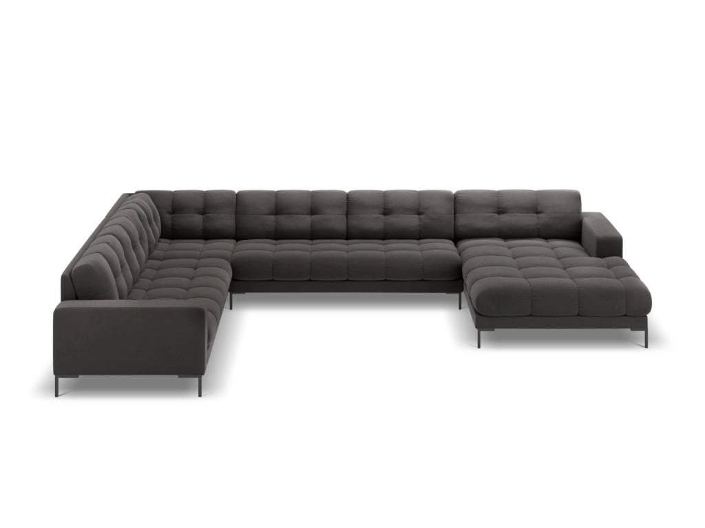 Cosmopolitan Design - Divano panoramico sinistro "Bali" 7 posti in velluto grigio scuro 