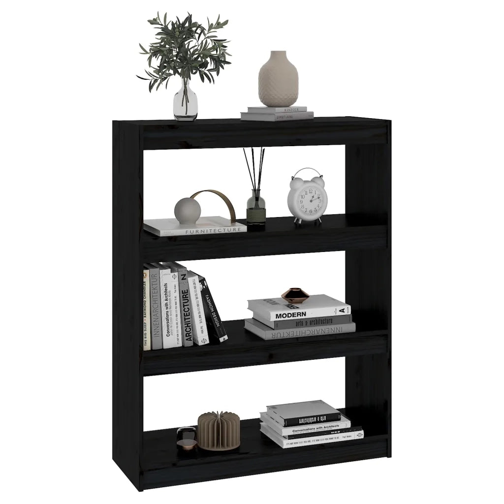 Libreria/Divisorio Nero 80x30x103,5cm in Legno Massello di Pino 808192
