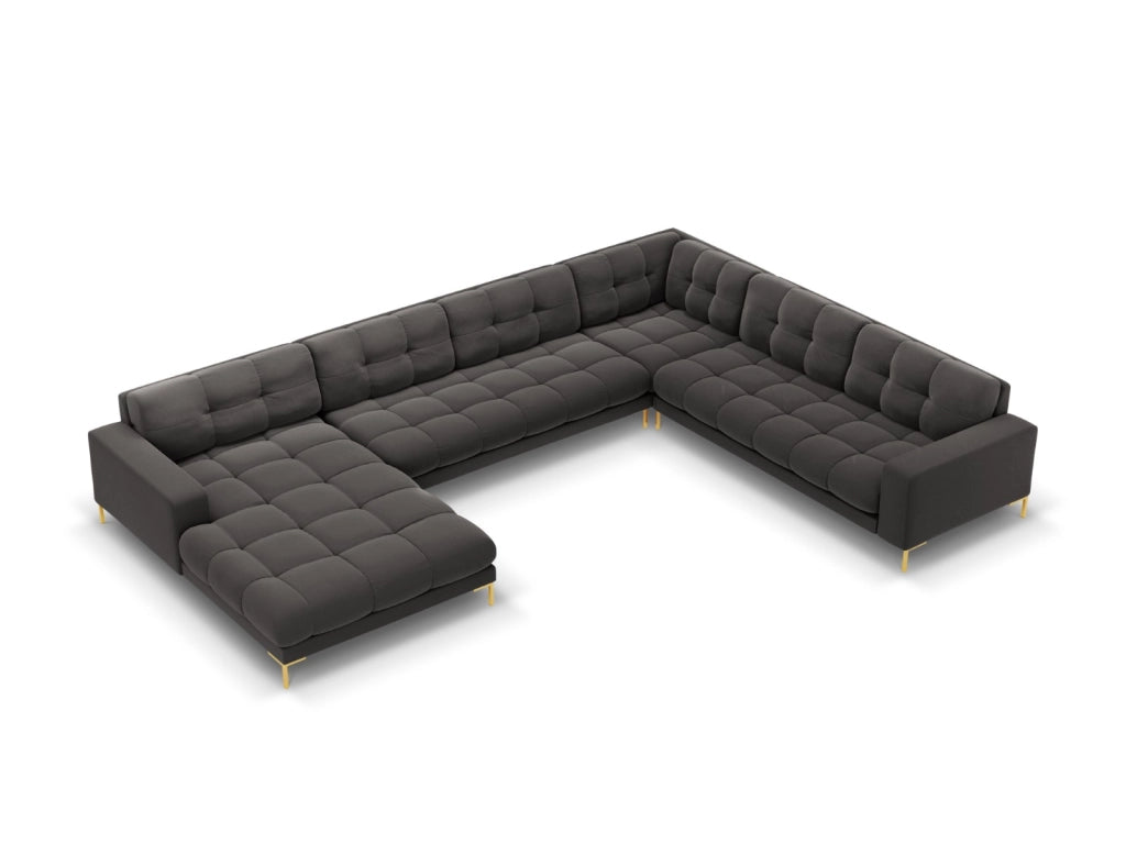 Cosmopolitan Design - Divano panoramico destro "Bali" 7 posti in velluto grigio scuro 