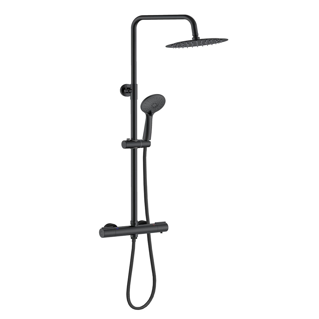 AICA ITALY Colonna Doccia Idromassaggio, Colonna per Doccia con Miscelatore Termostatico, 25x25cm Grande Soffione Doccia a Pioggia, Nero