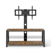 Mobile TV con 3 ripiani; supporto orientabile e passacavi - per soggiorno - in MDF e metallo - 116×42×125 cm - marrone