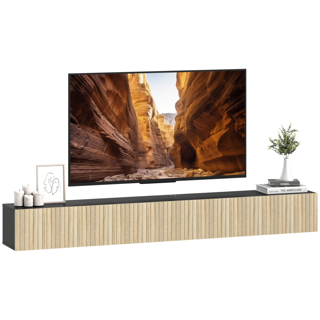Mobile TV Sospeso per Televisore 72 Pollici ¨C zephmum ¨C Legno Naturale e Nero 140x25x22cm