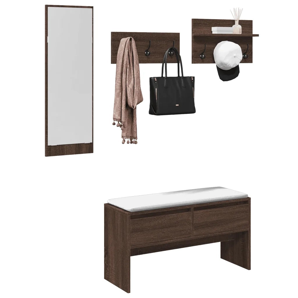 vidaXL Set Mobili da Ingresso 4 pz Rovere Marrone in Legno Multistrato