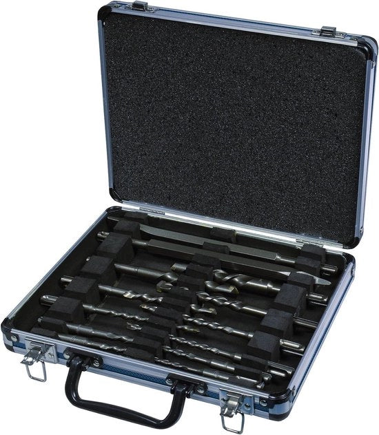 Set di punteruoli SDS-PLUS 13 pezzi in scatola di alluminio - 11 x punteruolo a martello Ø 5-16 mm - punteruolo a punta - punteruolo a lama piatta - per cemento e muratura