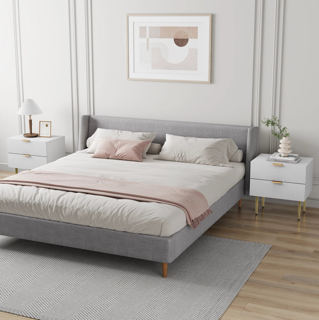Comodino bianco 53 x 41,5 x 52,5 cm – 2 cassetti e vano contenitore