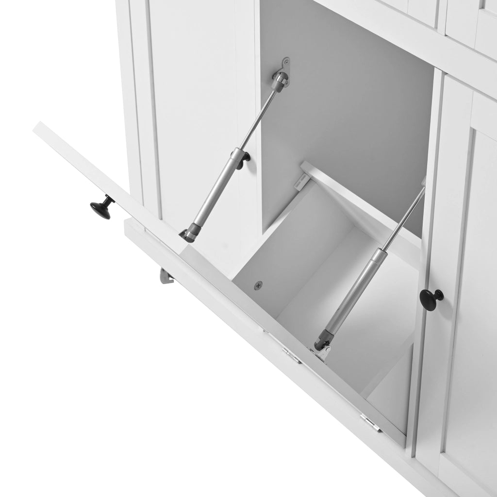 Isola da Cucina con Cassetti; Piano Estensibile; Vano per Rifiuti e Portasciugamani; Bianco e Naturale