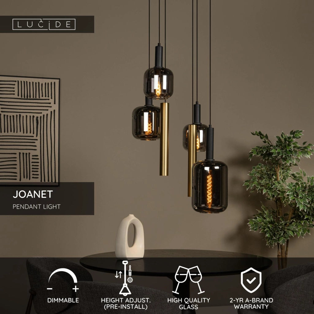 Lampada a sospensione JOANET nera oro 4xE27 2xGU10 Lucide