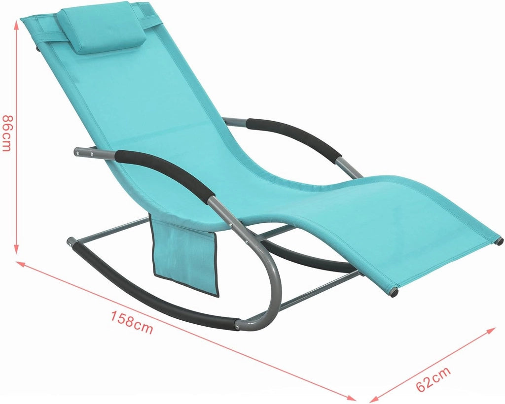 Lettino Sdraio da Giardino a Dondolo - Sedia a Dondolo da Esterno in Textilene Azzurro con Telaio in Metallo, 150x63x87cm, Lettino Prendisole per Terrazza, Piscina, Patio, OGS28-HB