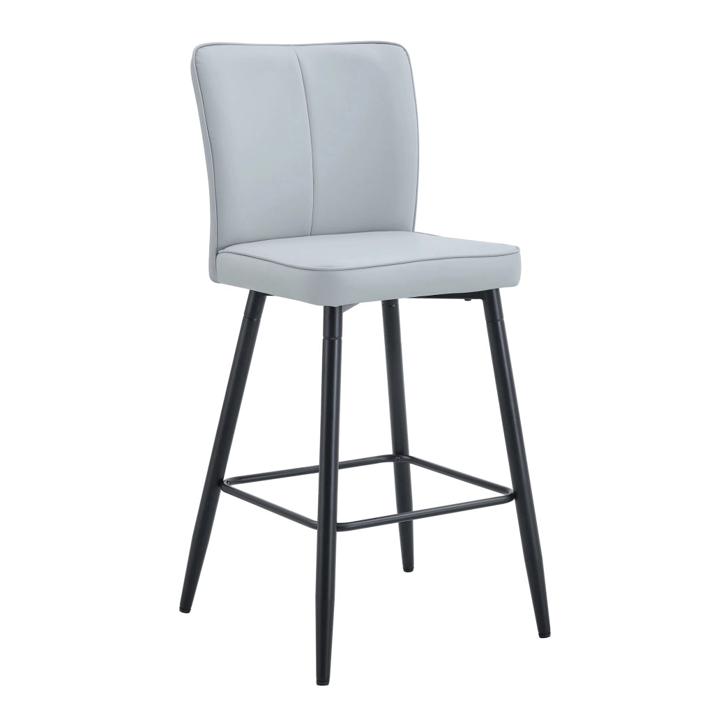 Sgabello da bar con schienale ergonomico, poggiapiedi e piedini regolabili, in PU e metallo, Nero e Grigio chiaro