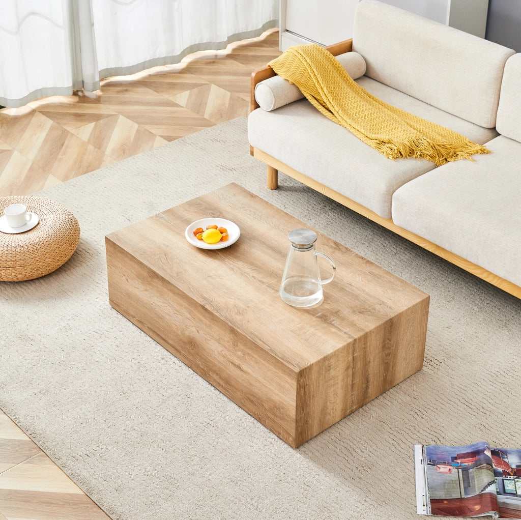 Tavolino da caffè rettangolare 90x50x30 cm con effetto venatura del legno in MDF naturale
