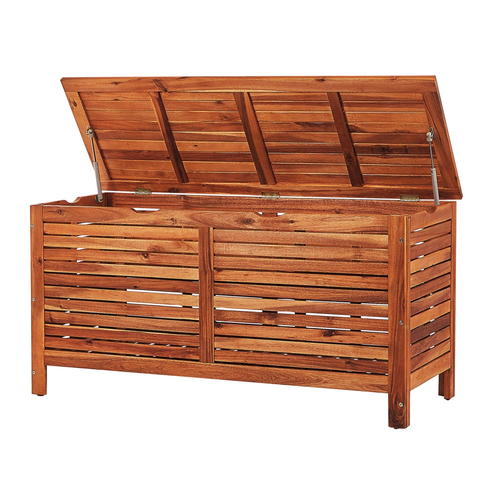 Cassa baule cesta da giardino in legno scuro di acacia 130 x 64 cm con coperchio per mobili da esterno