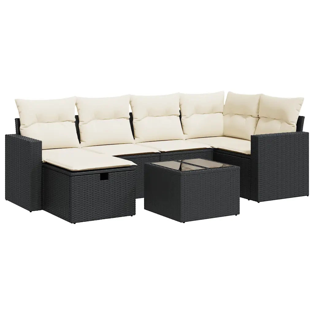 Set Divani da Giardino con Cuscini 7pz Nero Polyrattan 3325392