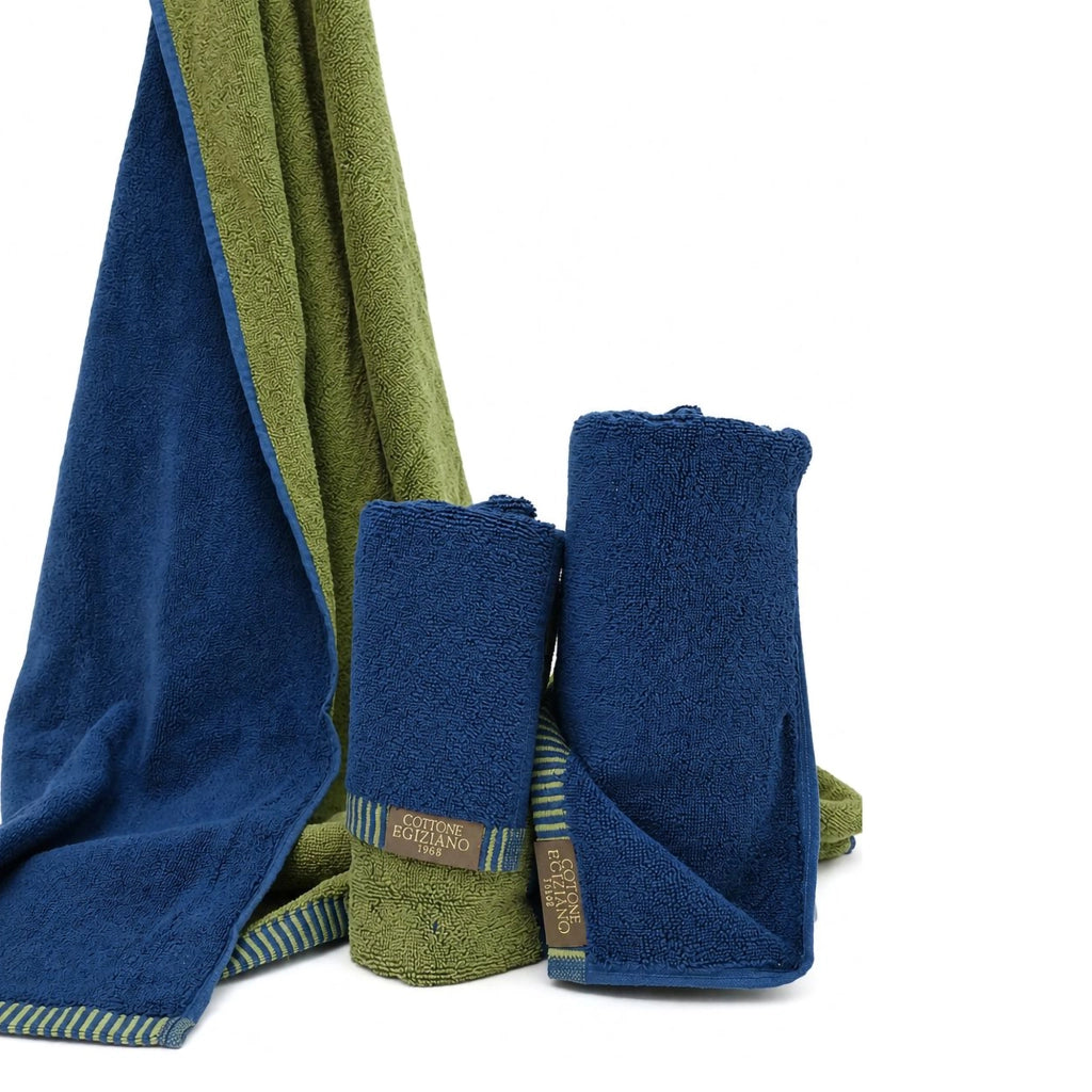Sazaga, set di Asciugamani 100% Cotone set da 2 Reversibile, blu Indaco