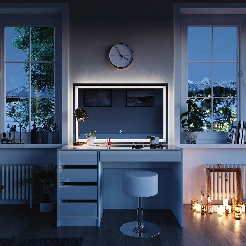 Vicco Tavolino da toilette Bianco/Oro 55 cm con specchio LED e sgabello