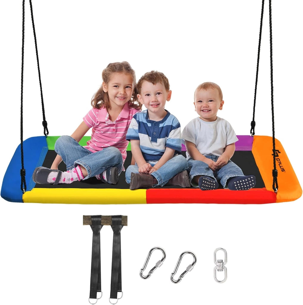 Altalena Regolabile in Altezza, per Bambini e Adulti, Altalena da Giardino fino a 150 kg, Altalena Sospesa per Interni ed Esterni, 150 x 80 cm (L x P) (Multicolore)