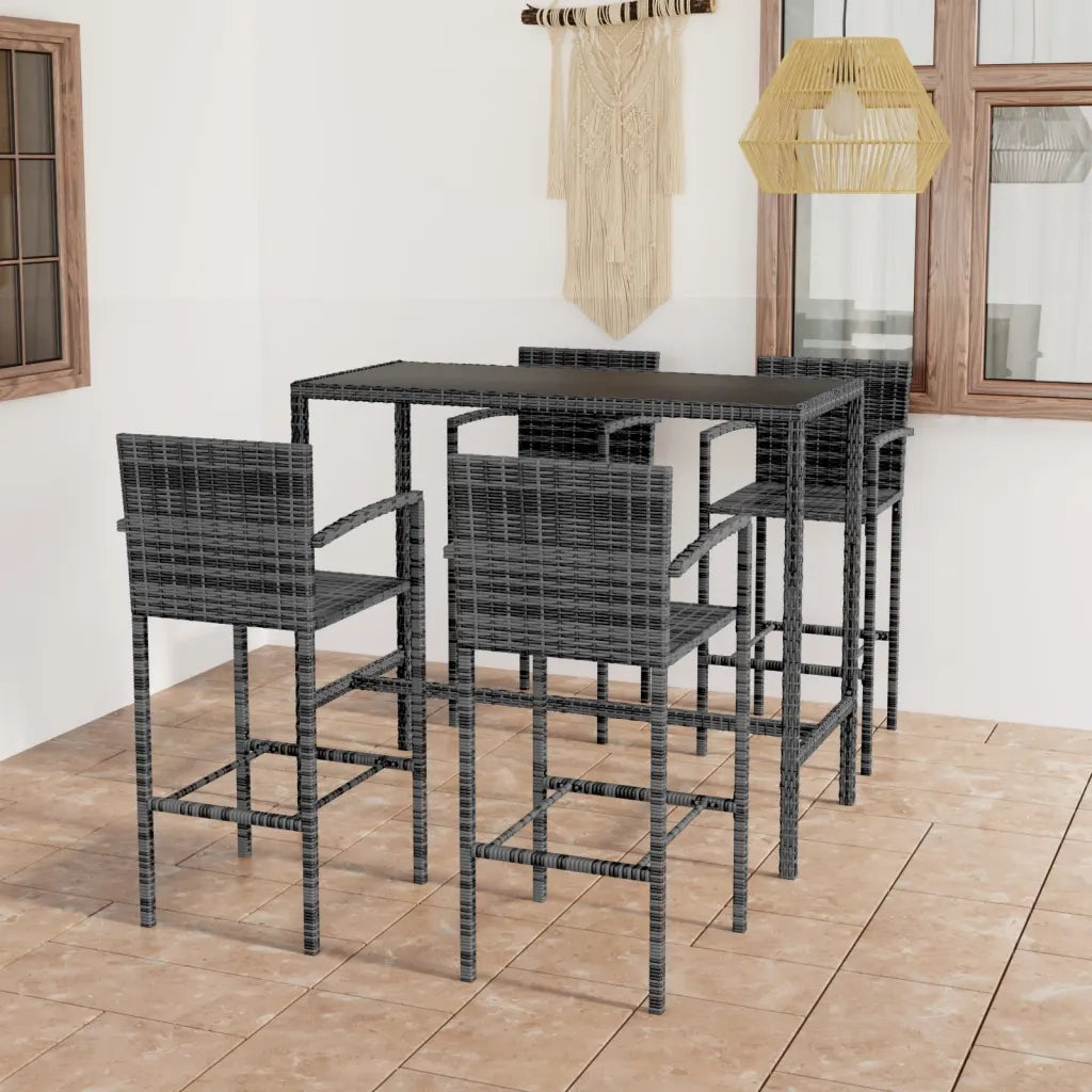 Set Bar da Giardino 5 pz | Set Salotto da Giardino in Polyrattan Grigio