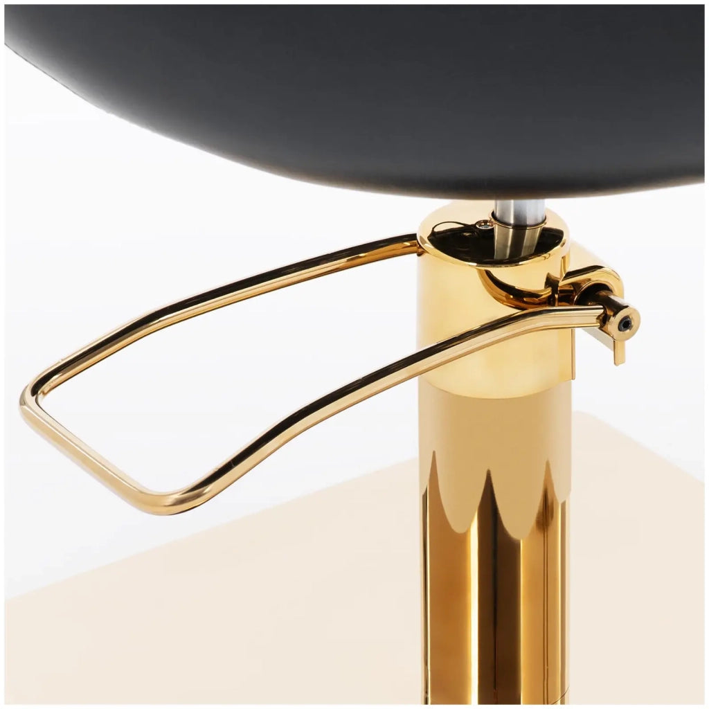 Poltrona professionale per parrucchiere con poggiapiedi portata 200 kg acciaio inox PVC nero e oro 14_0008953