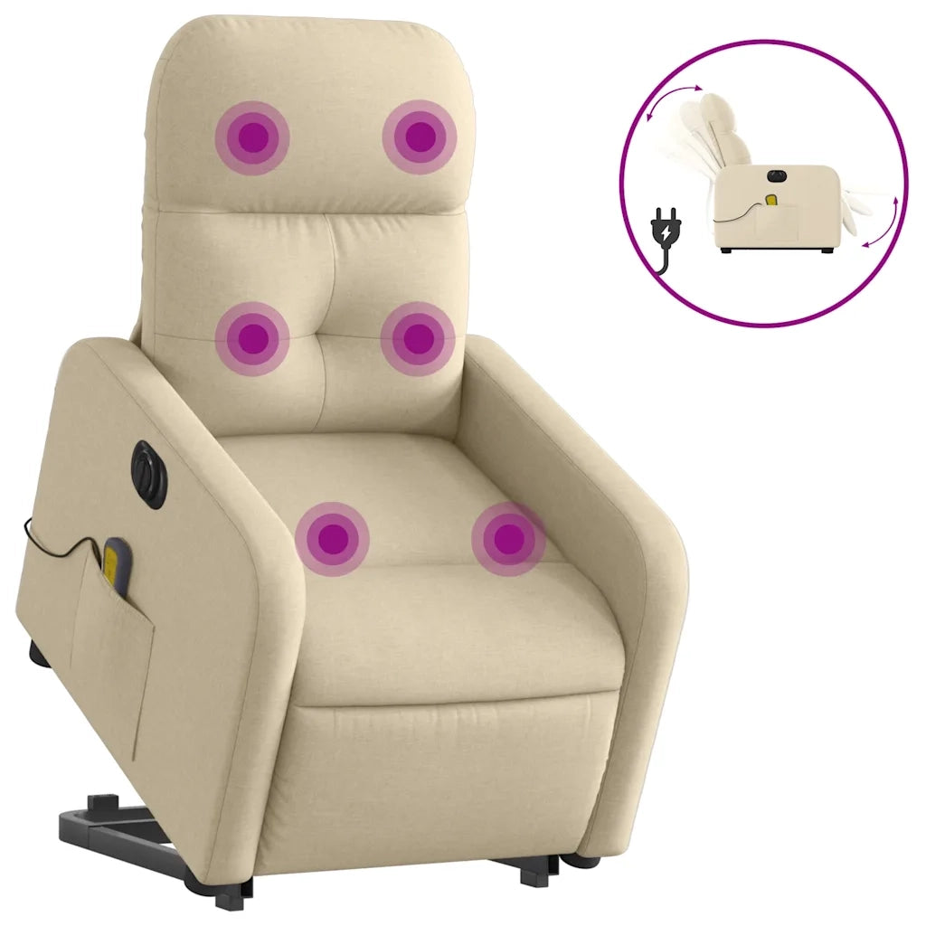 Poltrona Alzapersona Massaggiante Elettrica Crema in Tessuto 3206830