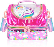 Lunchtas per bambini, termos per bambini con due compartimenti e contenitore da asportare, borsa da pranzo per bambini con regolazione di altezza, borsa da pranzo per bambini con due compartimenti, set di borse da pranzo per bambini (Nuovo Unicorn)