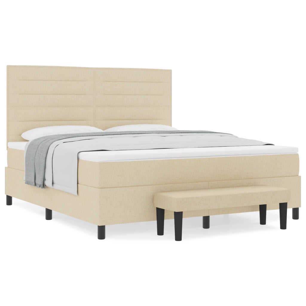 Letto con Box Spring con Materasso e Panca Crema 180x200 cm Tessuto