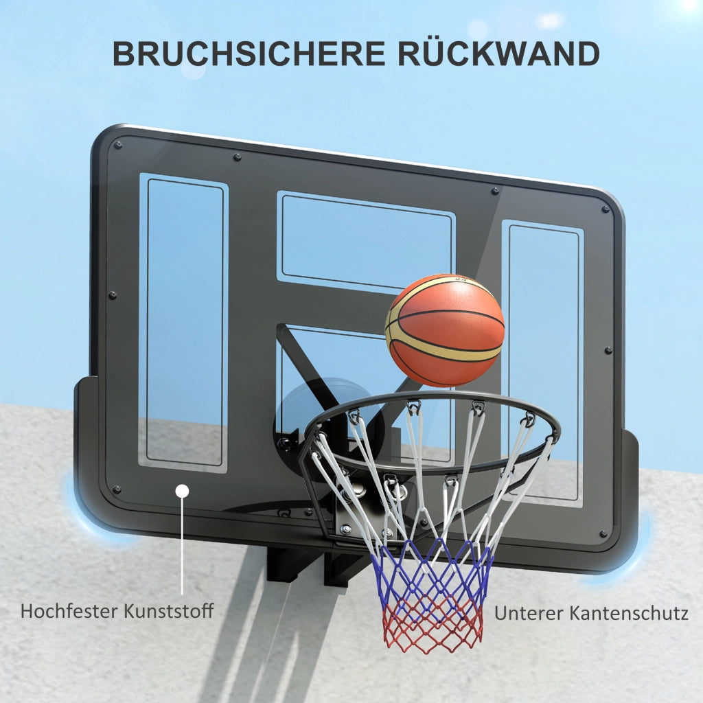 Canestro da Basket da Parete 110x75 cm con Tabellone e Molla Resistente per Interno ed Esterno Nero