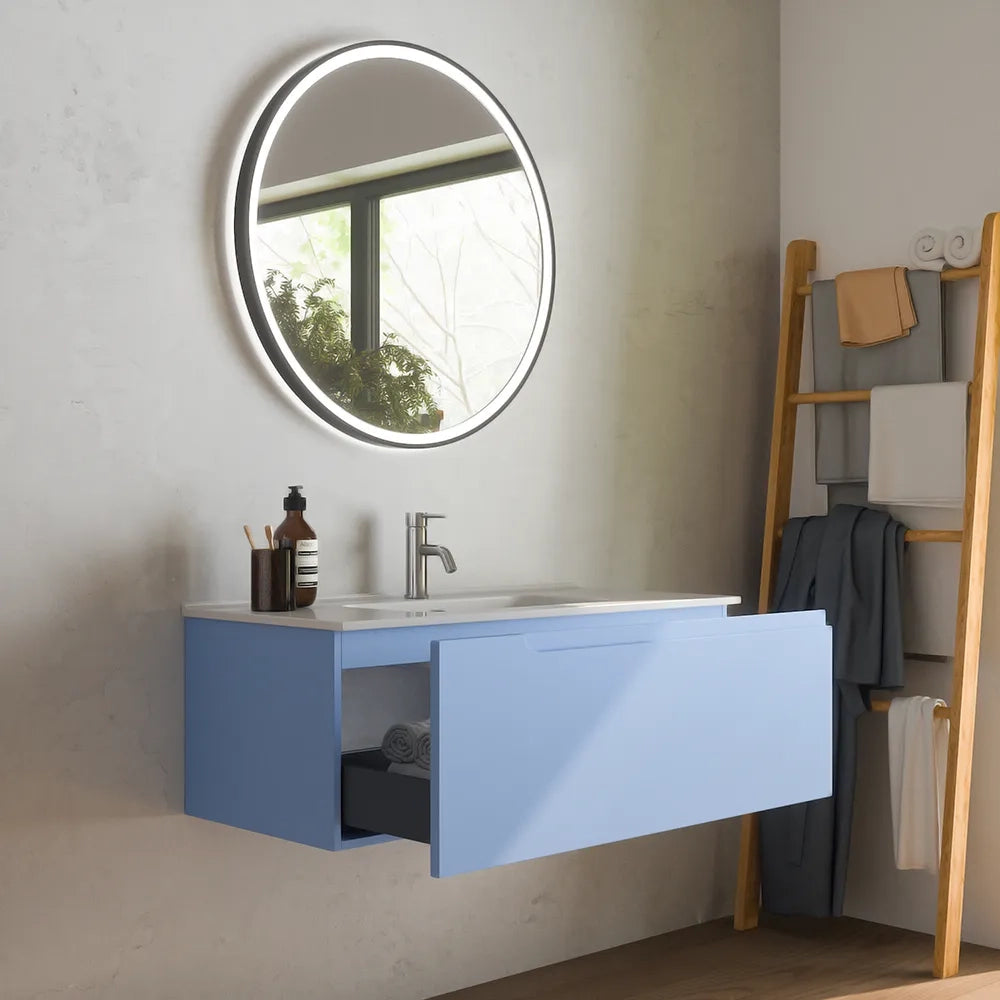Mobile bagno sospeso 80cm un cassetto carta da zucchero con lavabo | Ardenne