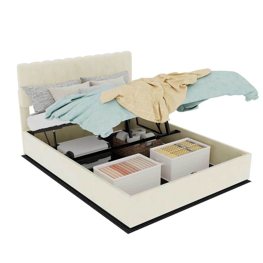 Letto Contenitore Imbottito con Testiera ¨C MINIMAL ¨C Beige 140x200 con Materasso