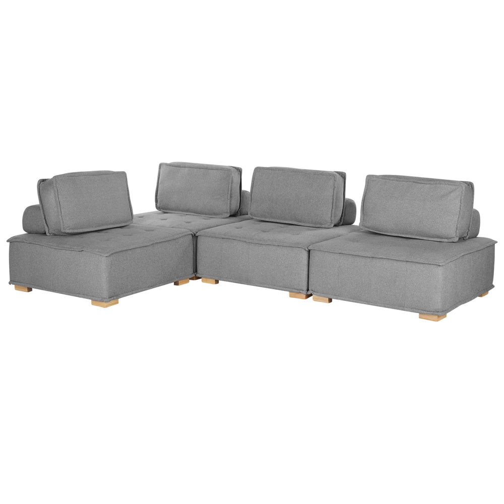 Divano Angolare Tessuto Poliestere Grigio 300 x 200 cm Imbottito 4 Posti Modulare A Forma Di L Scandinavo Moderno