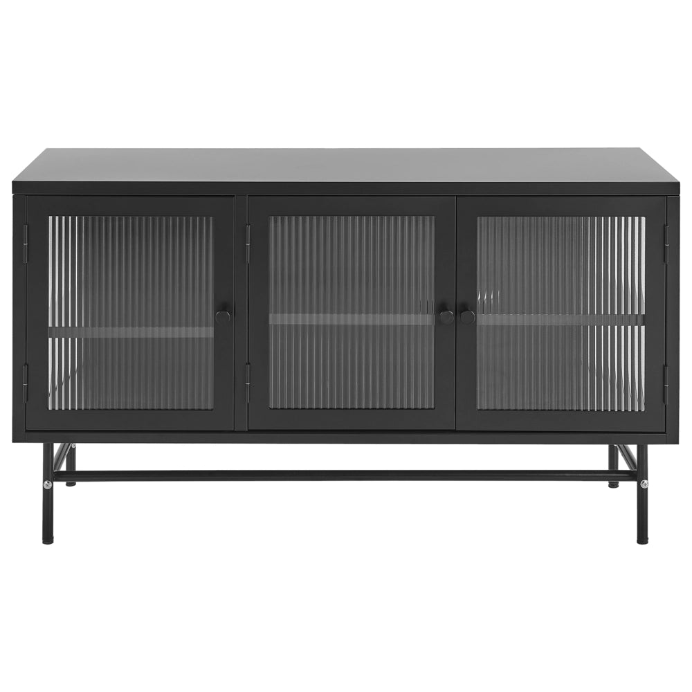 Credenza a 3 ante in metallo nero e vetro con ripiani 115 x 35