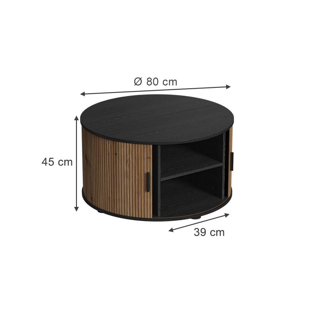Vicco tavolino soggiorno Quercia/nero 80 x 80 cm con porta scorrevole