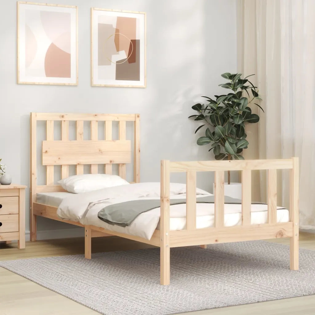 Giroletto con Testiera Single-Struttura Letto in Legno Massello 667203