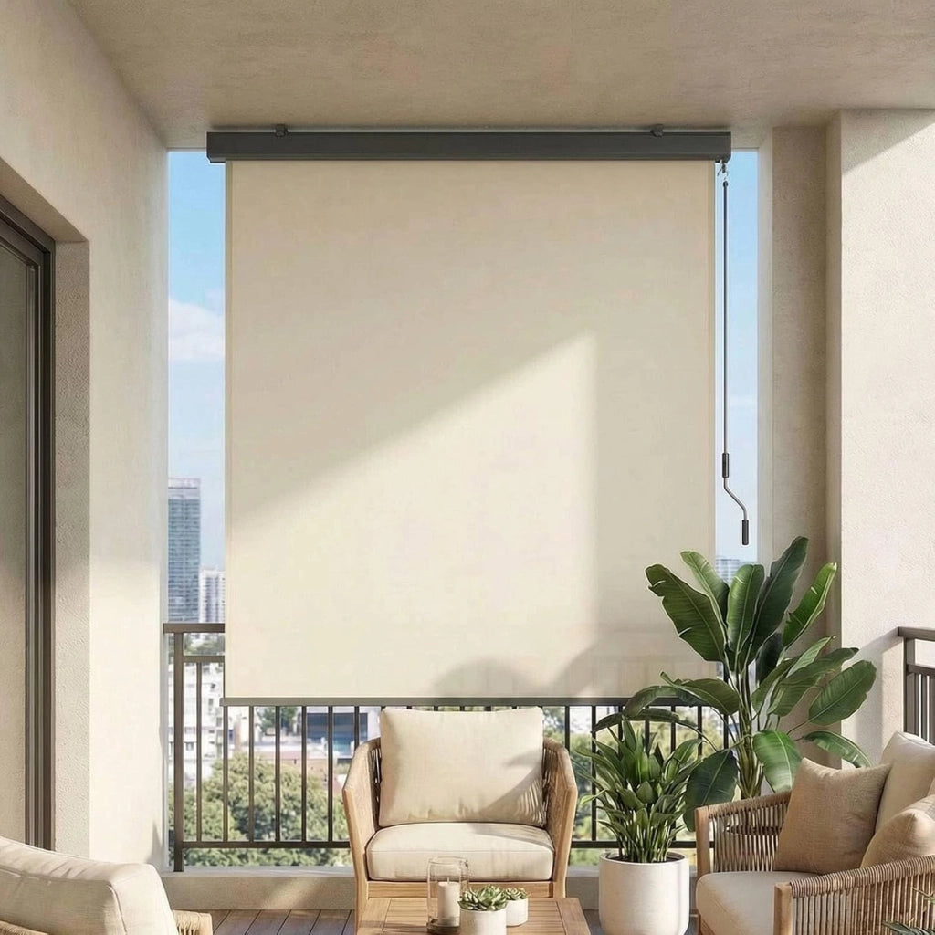 Tenda da sole verticale 180x250 cm, tenda verticale con manovella per interni ed esterni, con scatola per tende, protezione solare, protezione dal vento e privacy, per balcone, terrazza e