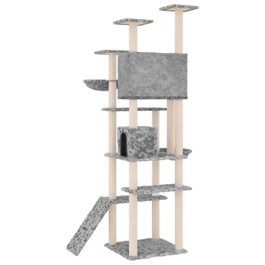 Tiragraffi per gatti torre per arrampicata giocattolo piattaforma per arrampicata con tiragraffi in sisal leggero 191 cm grigio 02_0022600
