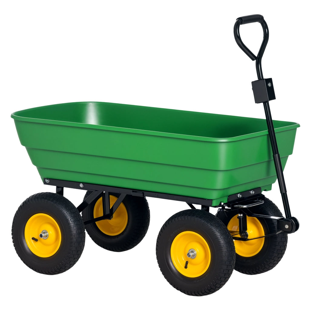 Carrello da Giardino 125L in Acciaio e PP con Vasca ribaltabile e Maniglia, 118x58x102 cm, Verde