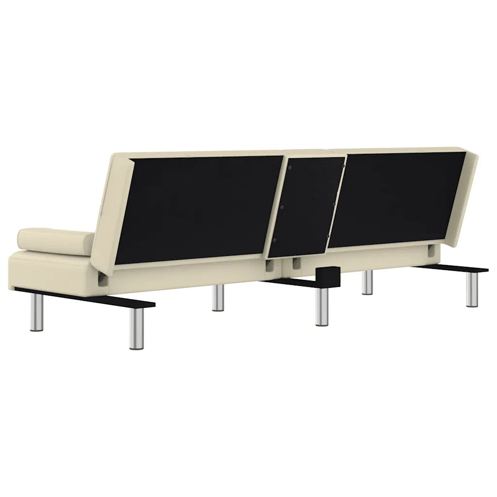 Divano Letto con Portabicchieri in Similpelle Crema