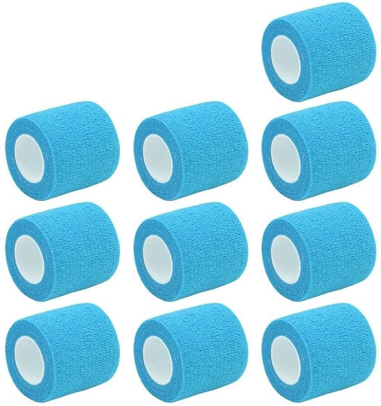 Verband Autoadesivo - 10 Pacchi - Elastico - Blu Chiaro - 5 cm x 4,7 metri - Per Piede/Unico - Benda Adesiva