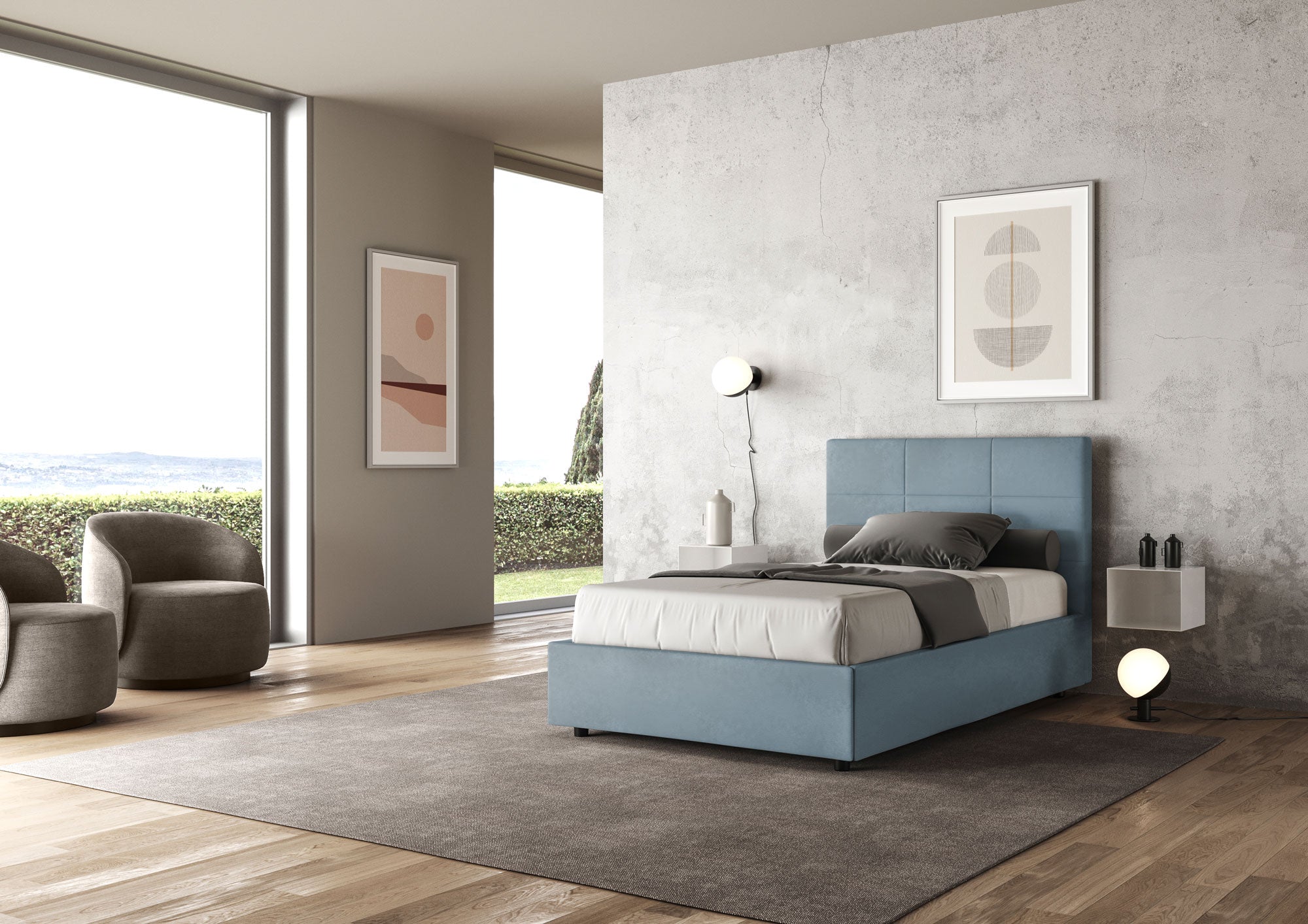 Letto 1 Piazza e Mezzo 120x190 cm Senza Rete Mika Azzurro