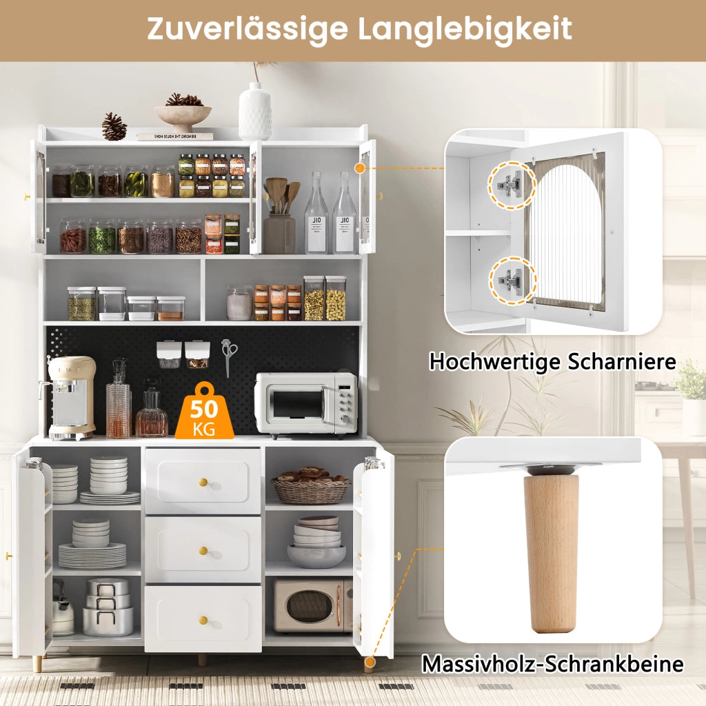 Buffet da Cucina con Cassetti e Ripiani ¨C MINIMAL ¨C Bianco, Legno Massello