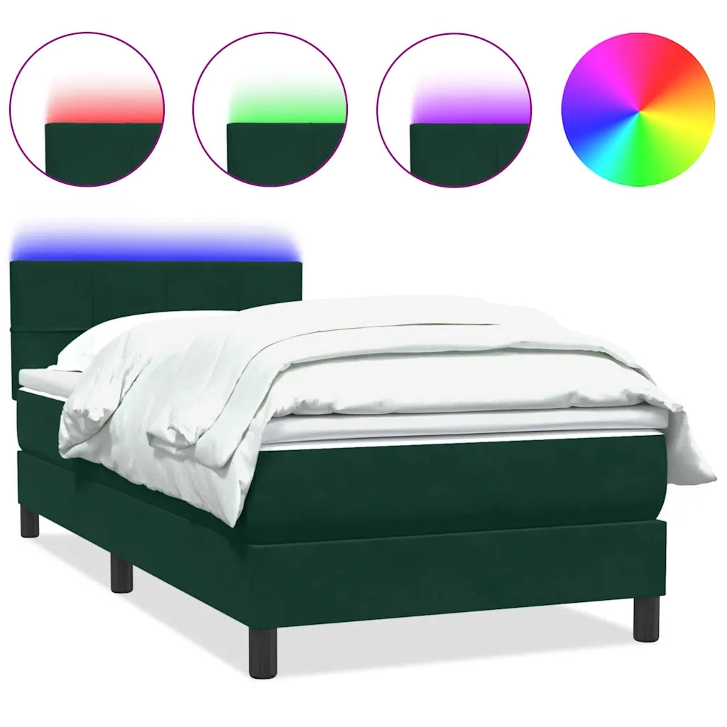 Letto a Molle con Materasso e LED Verde Scuro 80x220 cm Velluto 3316908