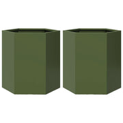 2 pz Fioriere | Cassetta per fiori | Vaso da Giardino Verde Oliva Esagono 46x40x45cm Acciaio