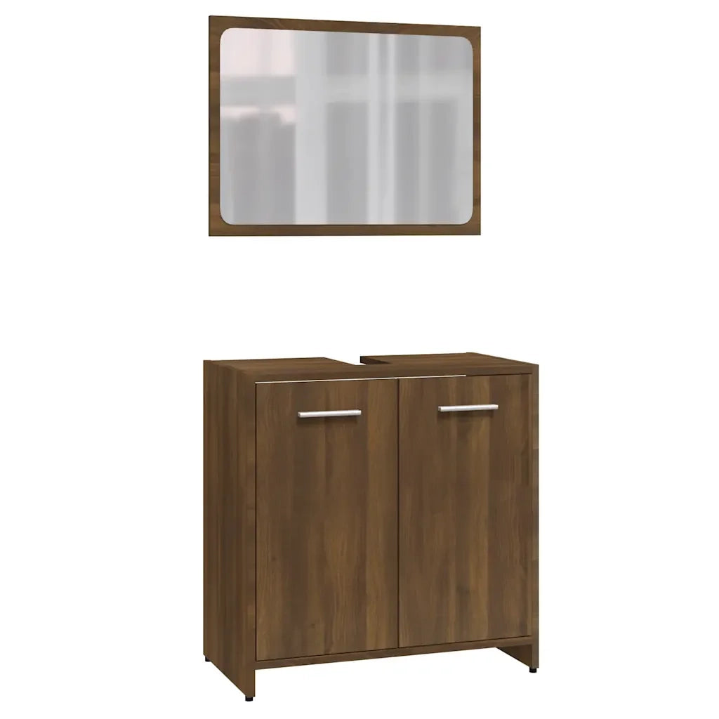 Mobiletto da bagno con specchio e vano contenitore 60 x 33 x 61 cm design elegante in legno composito effetto rovere marrone 02_0048182