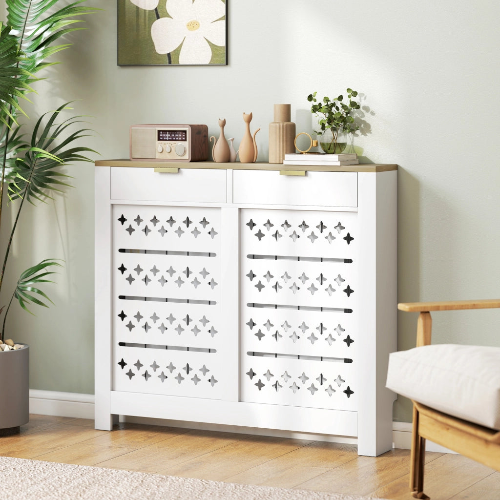 Coperchio radiatore con cassettiera e ripiano ¨C Minimal ¨C bianco 108x19x95.5 cm