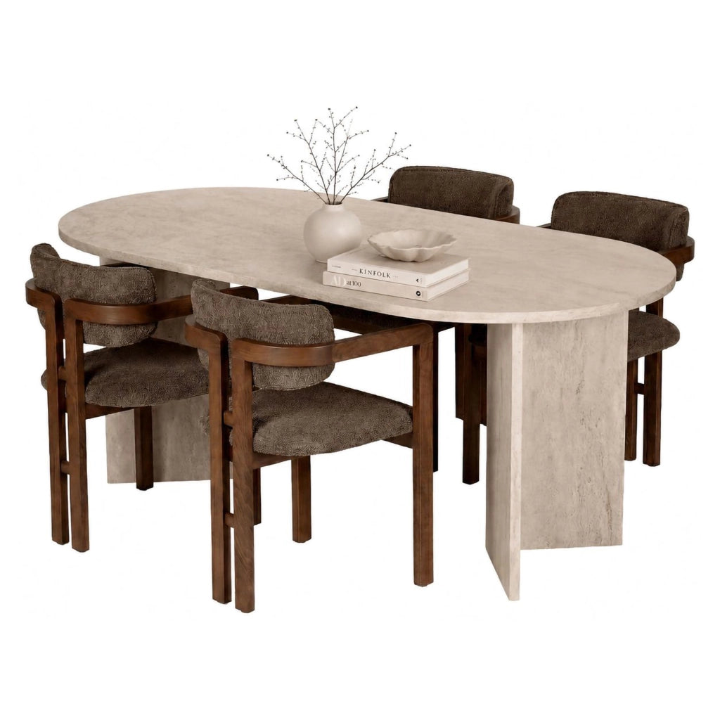 Noharoha, set Tavolo e Sedie 6 Posti, Beige Marmo