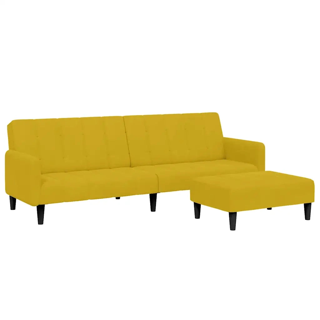 Divano Letto 2 Posti con Sgabello Giallo in Velluto