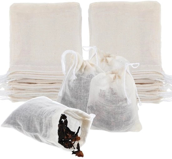 Set di sacchetti in rete 20 pezzi - Riciclabili - Sacchetti per cucina - Sicuri per alimenti - Sacchetti per spezie - Non tessuti - 8 x 10 cm - Sacchetto a setole