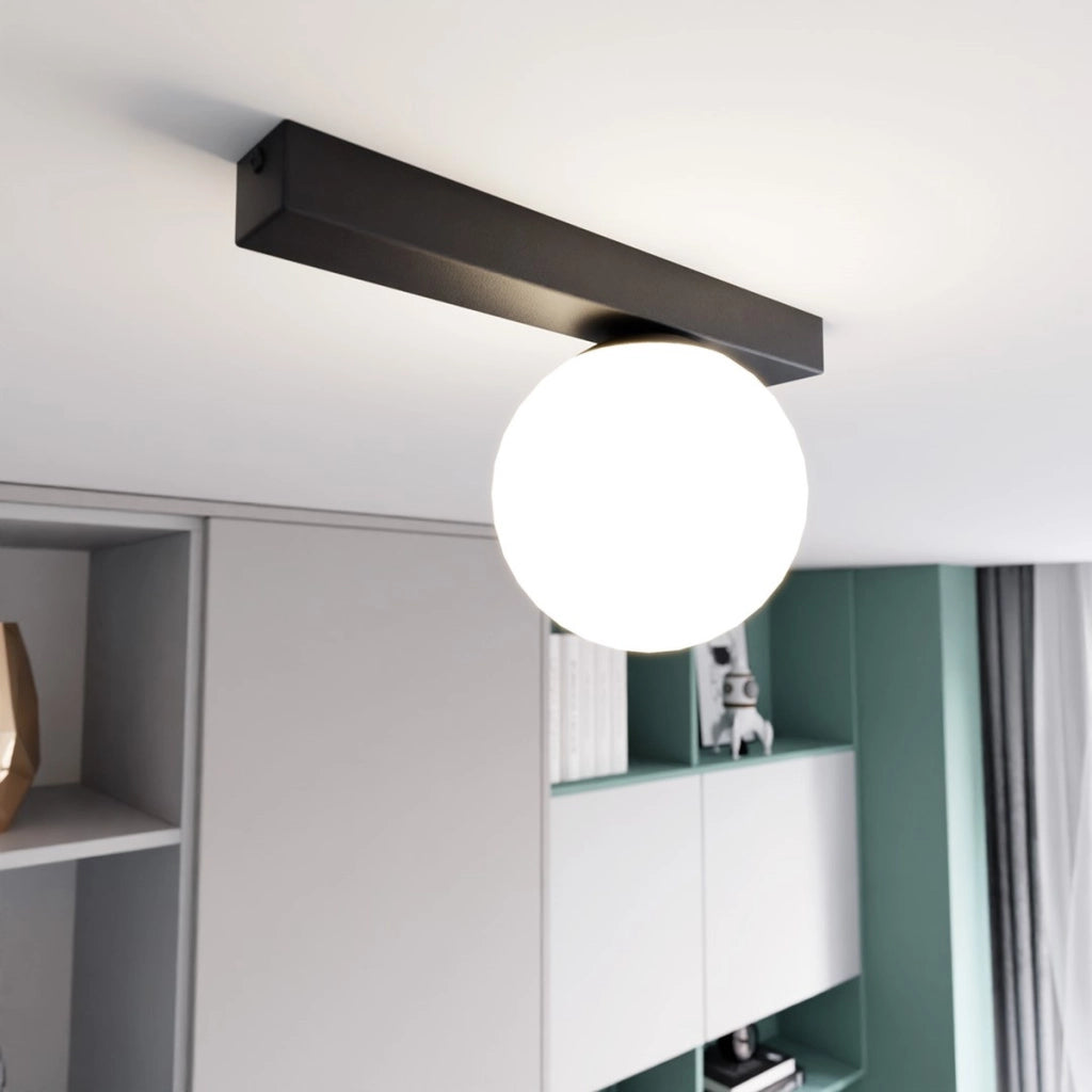 Lampada a plafone FIT in metallo nero e vetro opalino